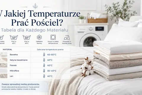 Tabela pokazuje, w jakiej temperaturze prać pościel z różnych materiałów, by zachować jej jakość.