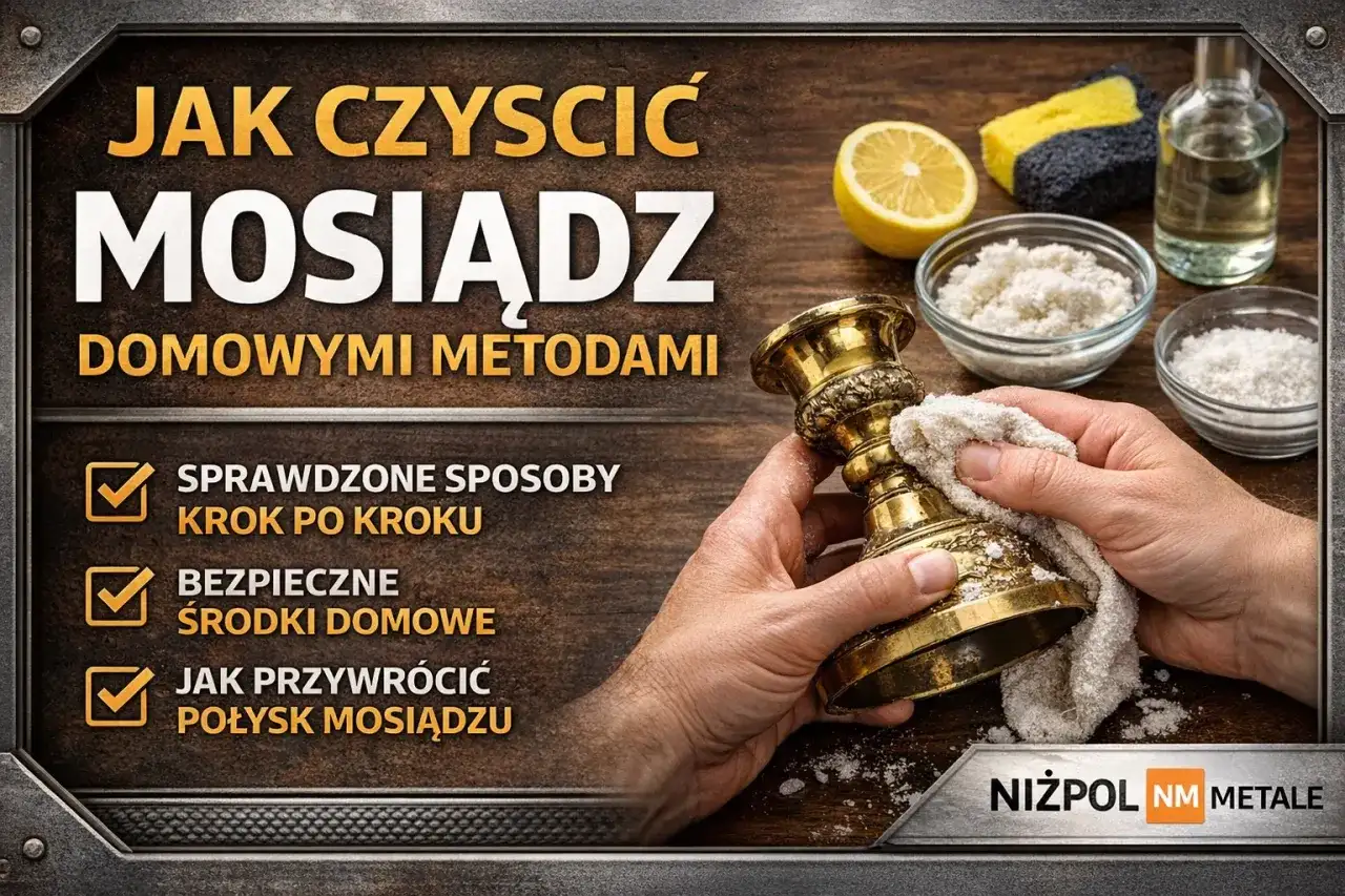 Jak wyczyścić mosiądz domowymi metodami? Na zdjęciu widać mosiężny świecznik, który jest polerowany ściereczką. Obok leżą cytryna, sól i płyn.